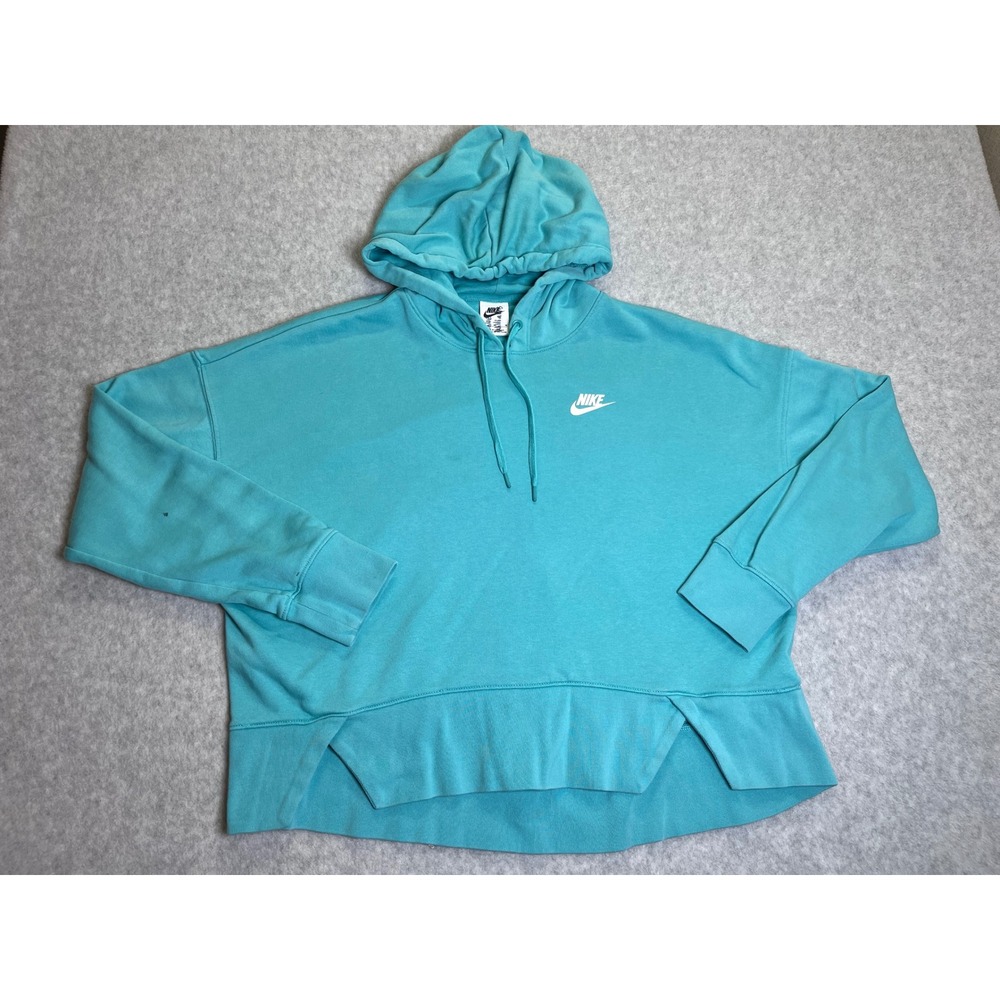 Nike Womens Oversized Pullover Hoodie Teal Blue Split Hem Sweatshirt Medium